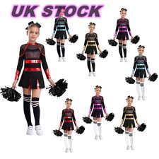 Cheerleader Outfit Girls Cheerleading Costume Dress with Pom Poms Socks Headwear