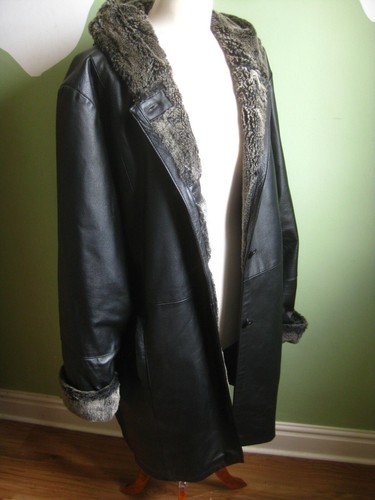 Vintage leather coat parka - leather,