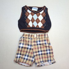 Build-A-Bear Brown Argyle Sweater Vest & Checked Trousers Golf Outfit Set