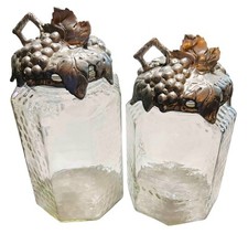 Arthur Court 10"&12” 2002 Grape Collection Honeycomb Glass Aluminum Lid Canister