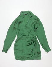 Zara Women's Green Collared Dress XS Long Sleeve