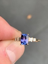 9ct Gold Diamond Tanzanite Ring, Vintage 9K 375