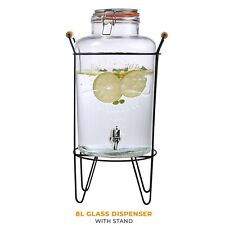 8L Glass Vintage Beverage Drinks Dispenser on Metal Stand Cocktail Jar with Tap