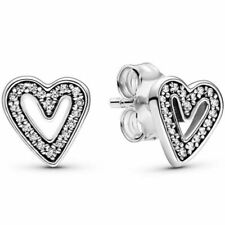 Genuine Pandora Sparkling Freehand Heart Stud Earrings 298685C01 With Gift Box