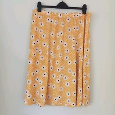 Damart Ladies Yellow Daisy Floral Stretchy 27" Long A-Line Skirt Size 24