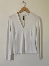 Marc Cain Top N4 White Blouse V Neck Long Sleeve Pullover UK 14