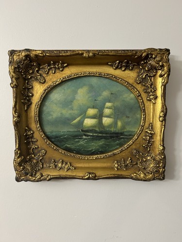 Antique clipper ship oil - antique,