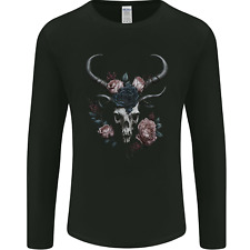 A Gothic Goat Skull With Flowers Roses Goth Mens Long Sleeve T-Shirt