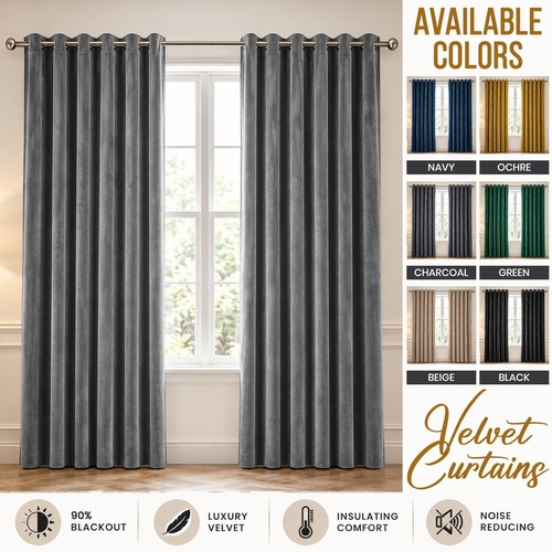Plain velvet blackout curtains - plain,