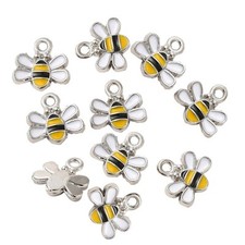 10 Small Yellow and Black Enamel Bee Charms Jewellery Making & Crafts Bumble Bee