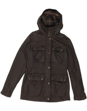 FAT FACE Womens Oversized Hooded Waxed Jacket UK 10 Small Brown Cotton DW25