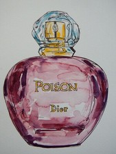 Original pen & ink watercolour painting bottle of Christian Dior Poison perfume