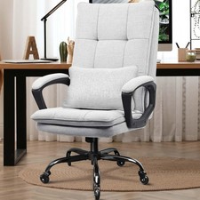 Office Chair Padded Executive Desk Seat Upholstered Tilt 5 Wheel Grey 