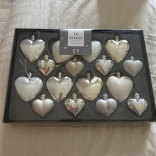 NEXT Home 16 silver hearts shatterproof baubles brand new boxed 
