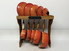 Le Creuset Cast Iron Saucepan Cooking Set 22,20,18,16,14 Orange and Stand