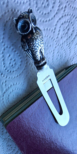 Solid silver owl bookmark - silver,