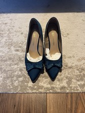 Kailediscope Teal Satin Finish Slip On Court Shoes Size 5 With Bow/Embellishing