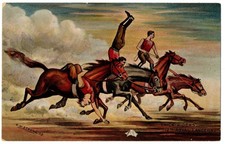 Military Postcard - Trick Riders, 12th Royal Lancers.   Cavalry.   Moorli Dhur.