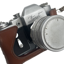 Zenit Vintage Camera In Leather Case - SLR 35mm Film                      L13