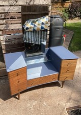 Uniflex MCM dresser With Tall Reclining Mirror. 6 Drawers And Glass Shelf