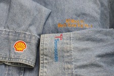 Petroliana Shell Transocean NeMed III Oil Rig Project Harriton Denim Shirt Sz L
