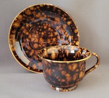 MIDDLESBOROUGH POTTERY YORKSHIRE TORTOISE SHELL  GLAZE CUP & SAUCER 2 C 1834-44