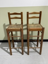 Set of 2 Vintage Rattan and Wood Kitchen, Bar Stools