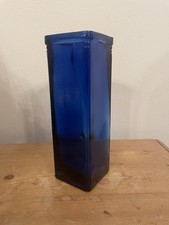 Vintage Blue Glass Square Vase Tall Mid Century Retro Modern Flower Display Vase