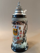Vintage 9" Beer Stein Tankard Germany With Pewter Lid - Coat Of Arms