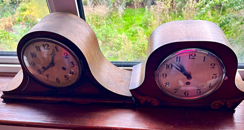 Pair wooden mantel clocks owen - pair,