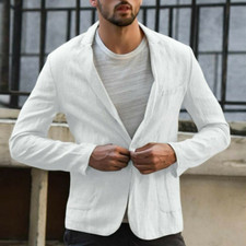 Mens Cotton Linen Long Sleeve Suits Blazer Casual Loose Button Down Tops