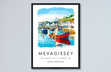 Mevagissey Watercolor Poster Mevagissey Cornwall Travel Print Wall Art