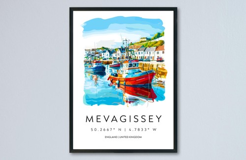 Mevagissey watercolor poster - mevagissey,