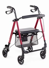 CareCo Aluminium Glider 2.0 Rollator 4 Wheeled Walker Mobility Aid - Red