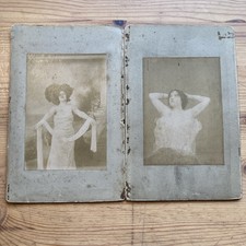 Early 20th c. Cabinet Card Photos Woman In Risqué Pose French? x2