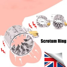 Metal CBT Spike Ball Stretcher Chastity Device Enhancer Scrotum Ring Lock Men UK