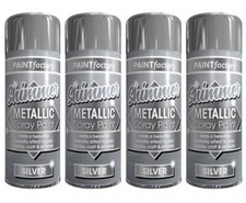 4 x 200ml Metallic SILVER Spray Paint Aerosol  Interior Exterior Metal Wood DIY