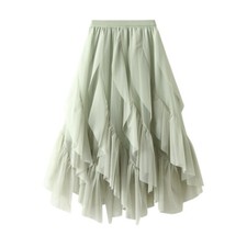 Women's Spring High Waist Mesh Skirt Half Skirt Ruffle Edge Mesh Skirt