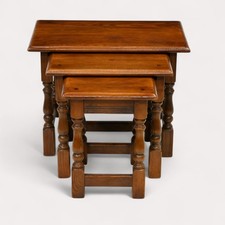 Old Charm Oak Nest of 3 Tables Model 1494 Tudor Brown Finish Free UK Delivery