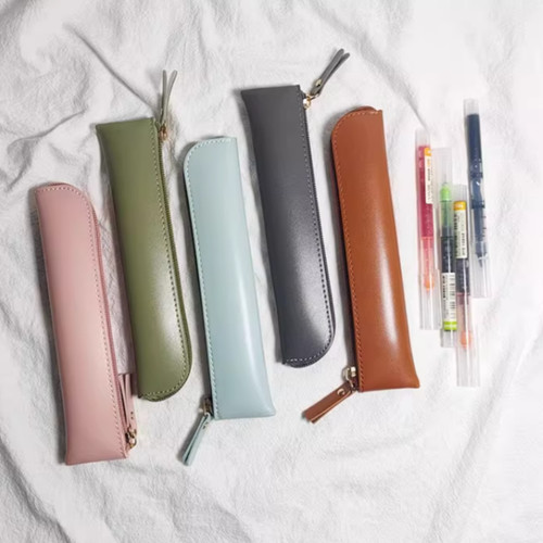 Leather zipper pen bag - leather,