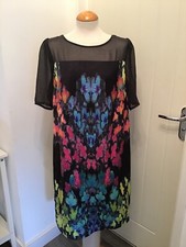 Twiggy For M&S Woman Size 14 Black Multi Mirror Floral Shift Dress RRP £39.50