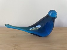 Vintage Swedish Art Glass Hand Blown Blue Bird Paperweight 5" Long