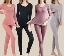 2Pcs Women Thermal Underwear Set Winter Warm Nightshirt Long Sleeve Top Bottom