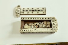 1803-1815 • Napoleonic Era Prisoner Of War GAME • Dominoes & Box • Bovine bone