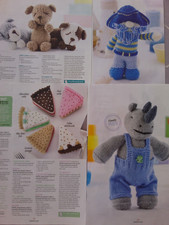 4 Knitting patterns of soft toys/decorations - dogs/rhino/pirate/cakes & pies