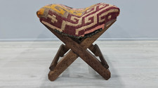 Turkish Stool, camping chair, kilim wooden stool, Ottoman chair, rustic decorati