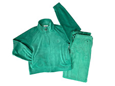2pc JUICY COUTURE Green Velour Diamante Logo Tracksuit Size Jacket - XL Pants -L