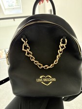Love Moschino Black Backpack w/ Gold Heart Chain Borsa Pu Nero Bag