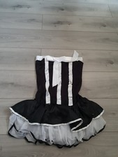 BNWOT Black Satin & White Ribbon Strapless Maid Dress Free Size 6-8