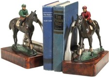 Red Jockey and Horse Resin Bookends-Hand-Painted